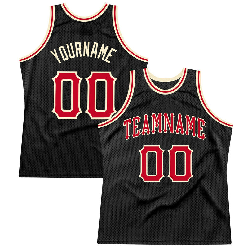 Custom Basketball Jersey, Black Red Cream Throwback Sportswear Jersey Shirt, Athletic Mesh Moisture Wicking Jersey, Casual Gift for Men