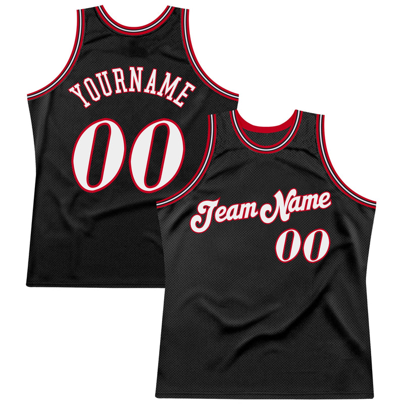 Custom Basketball Jersey, Black White Red Sportswear Jersey Shirt, Athletic Mesh Moisture Wicking Jersey, Casual Gift for Men, Style Black0339