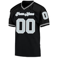 Custom Football Jersey, Black Silver White Sportswear Jersey Shirt, Athletic Mesh Moisture Wicking Jersey, Casual Gift for Men, Style Black0415