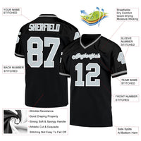 Custom Football Jersey, Black Silver White Sportswear Jersey Shirt, Athletic Mesh Moisture Wicking Jersey, Casual Gift for Men, Style Black0415