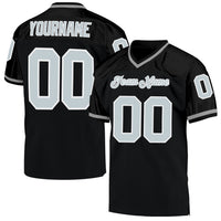Custom Football Jersey, Black Silver White Sportswear Jersey Shirt, Athletic Mesh Moisture Wicking Jersey, Casual Gift for Men, Style Black0415