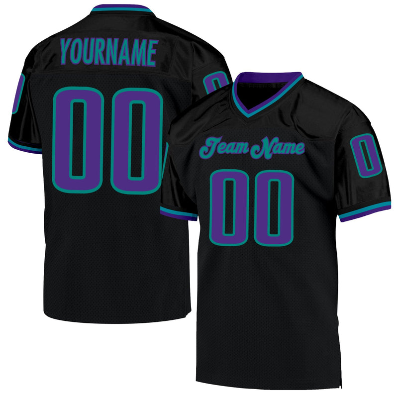 Custom Football Jersey, Black Purple Aqua Sportswear Jersey Shirt, Athletic Mesh Moisture Wicking Jersey, Casual Gift for Men