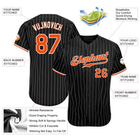 Custom Baseball Jersey, Black White Orange Pinstripe Sportswear Jersey Shirt, Athletic Button Down Moisture Wicking Jersey, Casual Gift for Men