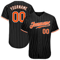 Custom Baseball Jersey, Black White Orange Pinstripe Sportswear Jersey Shirt, Athletic Button Down Moisture Wicking Jersey, Casual Gift for Men