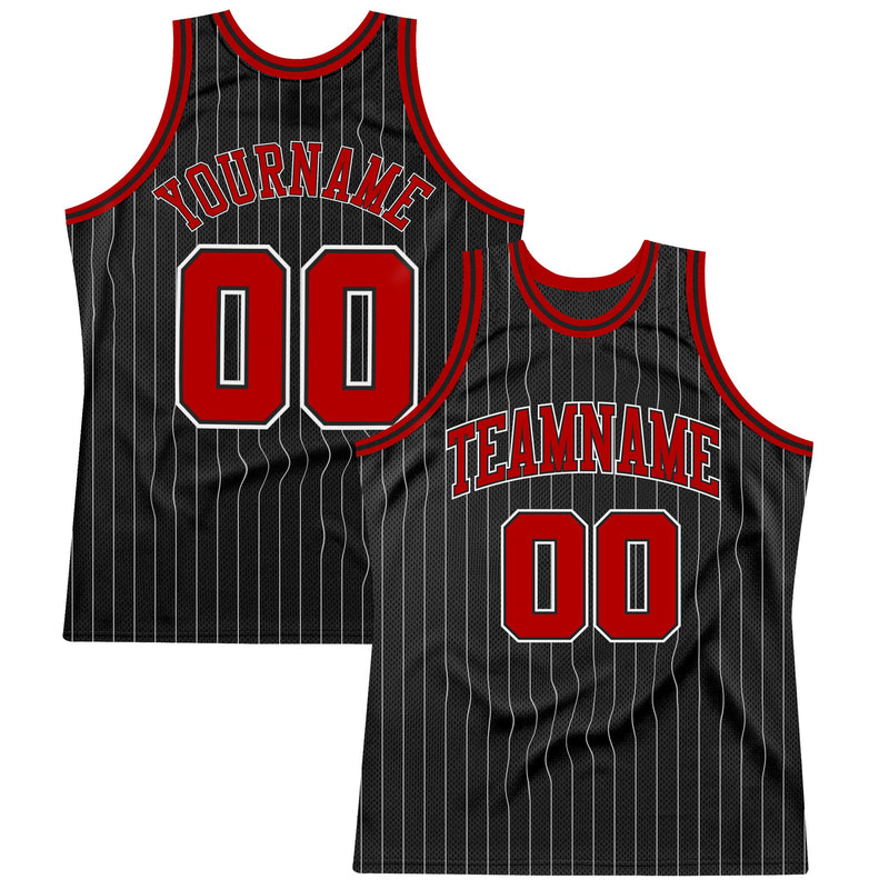 Custom Basketball Jersey, Black White Red Sportswear Jersey Shirt, Athletic Mesh Moisture Wicking Jersey, Casual Gift for Men, Style Black0489