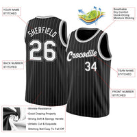 Custom Basketball Jersey, Black White Gray Pinstripe Sportswear Jersey Shirt, Athletic Mesh Moisture Wicking Jersey, Casual Gift for Men