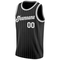 Custom Basketball Jersey, Black White Gray Pinstripe Sportswear Jersey Shirt, Athletic Mesh Moisture Wicking Jersey, Casual Gift for Men