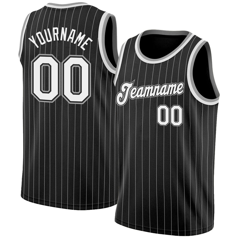 Custom Basketball Jersey, Black White Gray Pinstripe Sportswear Jersey Shirt, Athletic Mesh Moisture Wicking Jersey, Casual Gift for Men