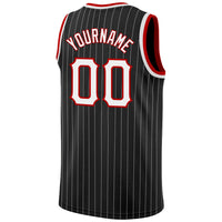 Custom Basketball Jersey, Black White Red Sportswear Jersey Shirt, Athletic Mesh Moisture Wicking Jersey, Casual Gift for Men, Style Black0498