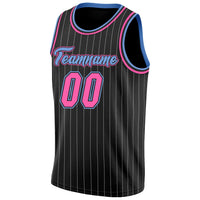 Custom Basketball Jersey, Black White Pink Pinstripe Sportswear Jersey Shirt, Athletic Mesh Moisture Wicking Jersey, Casual Gift for Men