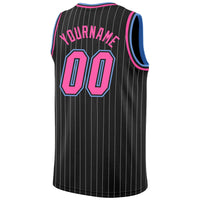 Custom Basketball Jersey, Black White Pink Pinstripe Sportswear Jersey Shirt, Athletic Mesh Moisture Wicking Jersey, Casual Gift for Men