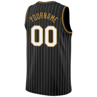 Custom Basketball Jersey, Black White Old Gold Pinstripe Sportswear Jersey Shirt, Athletic Mesh Moisture Wicking Jersey, Casual Gift for Men