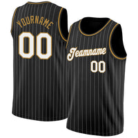 Custom Basketball Jersey, Black White Old Gold Pinstripe Sportswear Jersey Shirt, Athletic Mesh Moisture Wicking Jersey, Casual Gift for Men