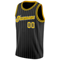 Custom Basketball Jersey, Black White Gold Pinstripe Sportswear Jersey Shirt, Athletic Mesh Moisture Wicking Jersey, Casual Gift for Men