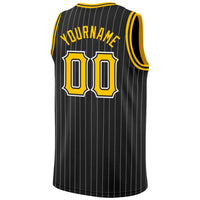 Custom Basketball Jersey, Black White Gold Pinstripe Sportswear Jersey Shirt, Athletic Mesh Moisture Wicking Jersey, Casual Gift for Men