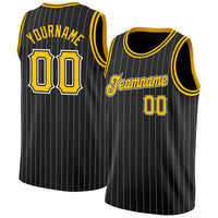 Custom Basketball Jersey, Black White Gold Pinstripe Sportswear Jersey Shirt, Athletic Mesh Moisture Wicking Jersey, Casual Gift for Men