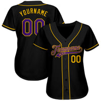 Custom Baseball Jersey, Black Purple Gold Sportswear Jersey Shirt, Athletic Button Down Moisture Wicking Jersey, Casual Gift for Men