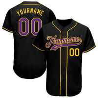 Custom Baseball Jersey, Black Purple Gold Sportswear Jersey Shirt, Athletic Button Down Moisture Wicking Jersey, Casual Gift for Men