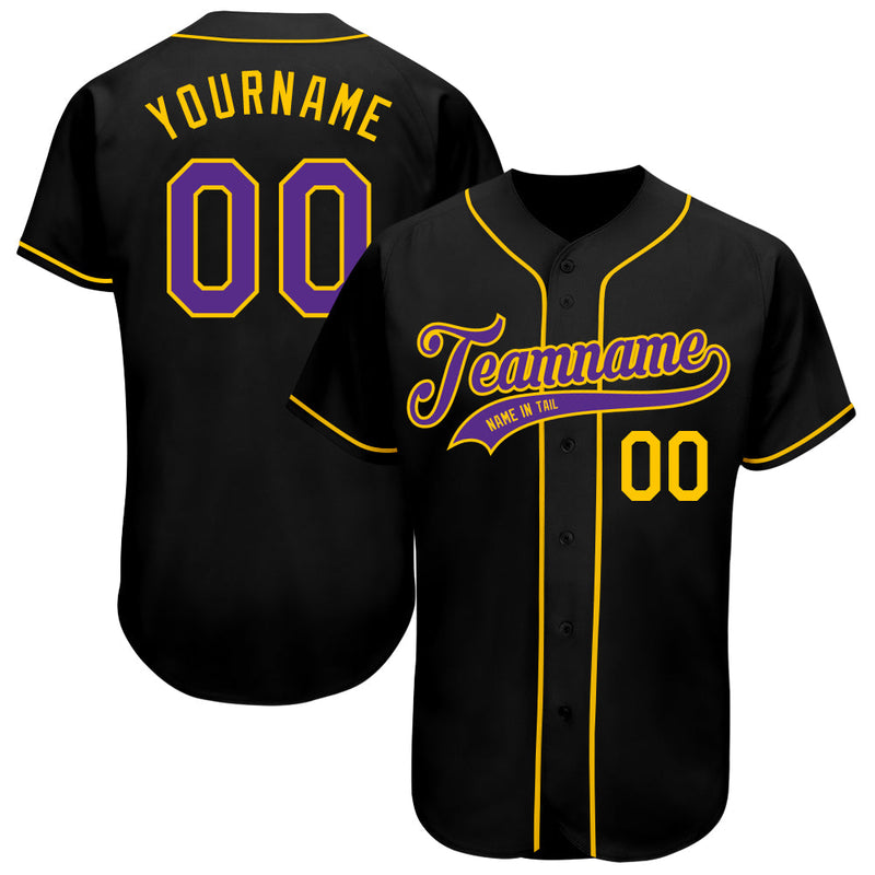 Custom Baseball Jersey, Black Purple Gold Sportswear Jersey Shirt, Athletic Button Down Moisture Wicking Jersey, Casual Gift for Men