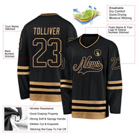 Custom Hockey Jersey, Black Old Gold Sportswear Jersey Shirt, Athletic Long Sleeve V Neck Jersey, Casual Gift for Men, Style Black0540