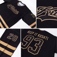 Custom Hockey Jersey, Black Old Gold Sportswear Jersey Shirt, Athletic Long Sleeve V Neck Jersey, Casual Gift for Men, Style Black0540