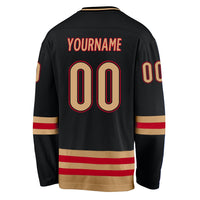 Custom Hockey Jersey, Black Old Gold Red Sportswear Jersey Shirt, Athletic Long Sleeve V Neck Jersey, Casual Gift for Men, Style Black0541