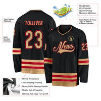 Custom Hockey Jersey, Black Old Gold Red Sportswear Jersey Shirt, Athletic Long Sleeve V Neck Jersey, Casual Gift for Men, Style Black0541