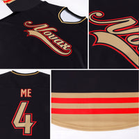 Custom Hockey Jersey, Black Old Gold Red Sportswear Jersey Shirt, Athletic Long Sleeve V Neck Jersey, Casual Gift for Men, Style Black0541