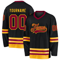 Custom Hockey Jersey, Black Maroon Gold Sportswear Jersey Shirt, Athletic Long Sleeve V Neck Jersey, Casual Gift for Men, Style Black0586