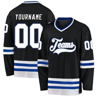 Custom Hockey Jersey, Black White Royal Sportswear Jersey Shirt, Athletic Long Sleeve V Neck Jersey, Casual Gift for Men