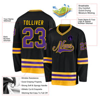 Custom Hockey Jersey, Black Purple Gold Sportswear Jersey Shirt, Athletic Long Sleeve V Neck Jersey, Casual Gift for Men, Style Black0593