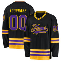 Custom Hockey Jersey, Black Purple Gold Sportswear Jersey Shirt, Athletic Long Sleeve V Neck Jersey, Casual Gift for Men, Style Black0593