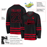 Custom Hockey Jersey, Black Red Sportswear Jersey Shirt, Athletic Long Sleeve V Neck Jersey, Casual Gift for Men, Style Black0609