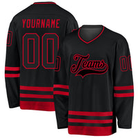 Custom Hockey Jersey, Black Red Sportswear Jersey Shirt, Athletic Long Sleeve V Neck Jersey, Casual Gift for Men, Style Black0609