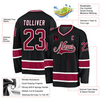 Custom Hockey Jersey, Black Maroon White Sportswear Jersey Shirt, Athletic Long Sleeve V Neck Jersey, Casual Gift for Men, Style Black0666