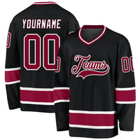 Custom Hockey Jersey, Black Maroon White Sportswear Jersey Shirt, Athletic Long Sleeve V Neck Jersey, Casual Gift for Men, Style Black0666