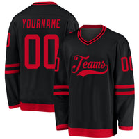 Custom Hockey Jersey, Black Red Sportswear Jersey Shirt, Athletic Long Sleeve V Neck Jersey, Casual Gift for Men, Style Black0725