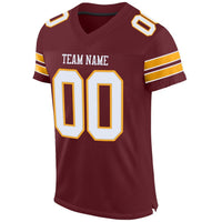 Custom Football Jersey, Burgundy White Gold Sportswear Jersey Shirt, Athletic Mesh Moisture Wicking Jersey, Casual Gift for Men