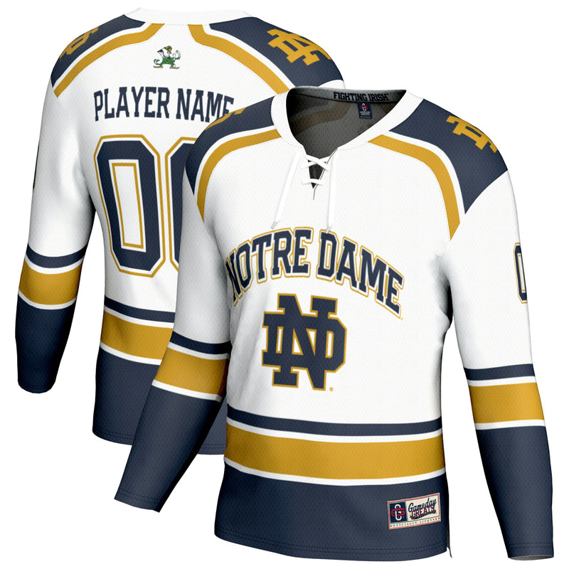Notre Dame Fighting Irish Hockey Jersey, White Fashion Sportswear Jersey Shirt, Long Sleeve Hockey Sweater Jersey, Casual Gift for Men