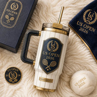 Ivory and Navy - A Tennis Crest Study in Gold Relief