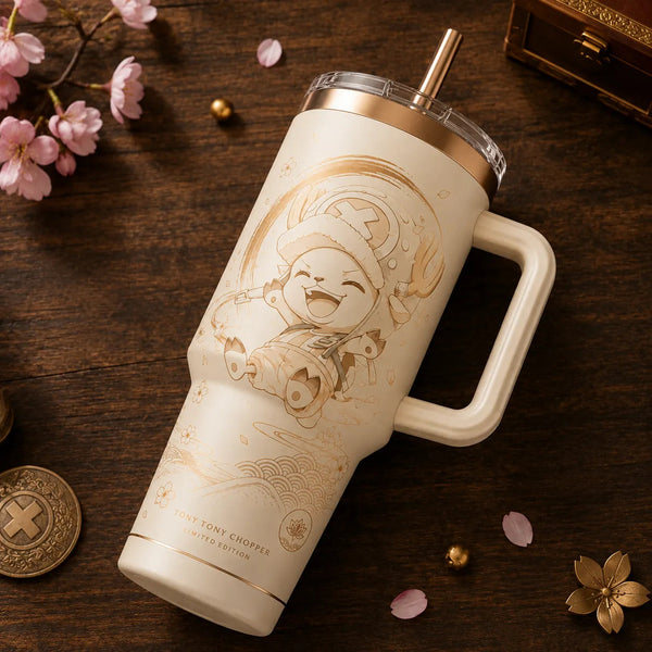 Chopper's Cherry Blossom Grin - Soft Gold Line Art Tumbler - main