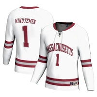 UMass Minutemen Hockey Jersey, White Fashion Sportswear Jersey Shirt, Long Sleeve Hockey Sweater Jersey, Casual Gift for Men