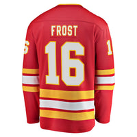 Morgan Frost Calgary Flames Hockey Jersey, Red Breakaway Home Sportswear Jersey Shirt, Long Sleeve Hockey Sweater Jersey, Casual Gift for Men