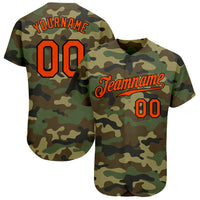 Custom Baseball Jersey, Orange Black Sportswear Jersey Shirt, Athletic Button Down Moisture Wicking Jersey, Casual Gift for Men, Style Camo0038
