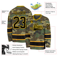Custom Hockey Jersey, Black Gold Sportswear Jersey Shirt, Athletic Long Sleeve V Neck Jersey, Casual Gift for Men, Style Camo0093