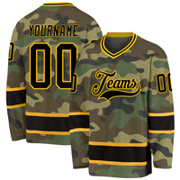 Custom Hockey Jersey, Black Gold Sportswear Jersey Shirt, Athletic Long Sleeve V Neck Jersey, Casual Gift for Men, Style Camo0093