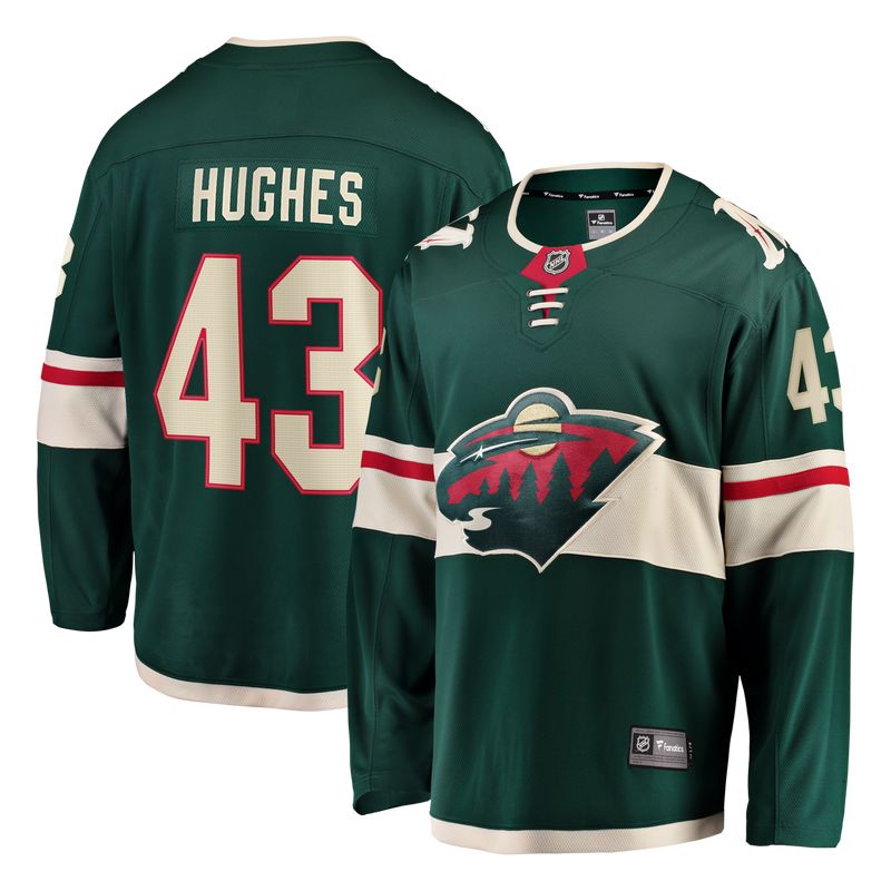 Quinn Hughes Minnesota Wild Hockey Jersey, Green Breakaway Home Sportswear Jersey Shirt, Long Sleeve Hockey Sweater Jersey, Casual Gift for Men