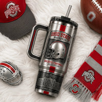 OSU Pewter Panel - Helmet, Scarlet Stripe and Stadium Relief