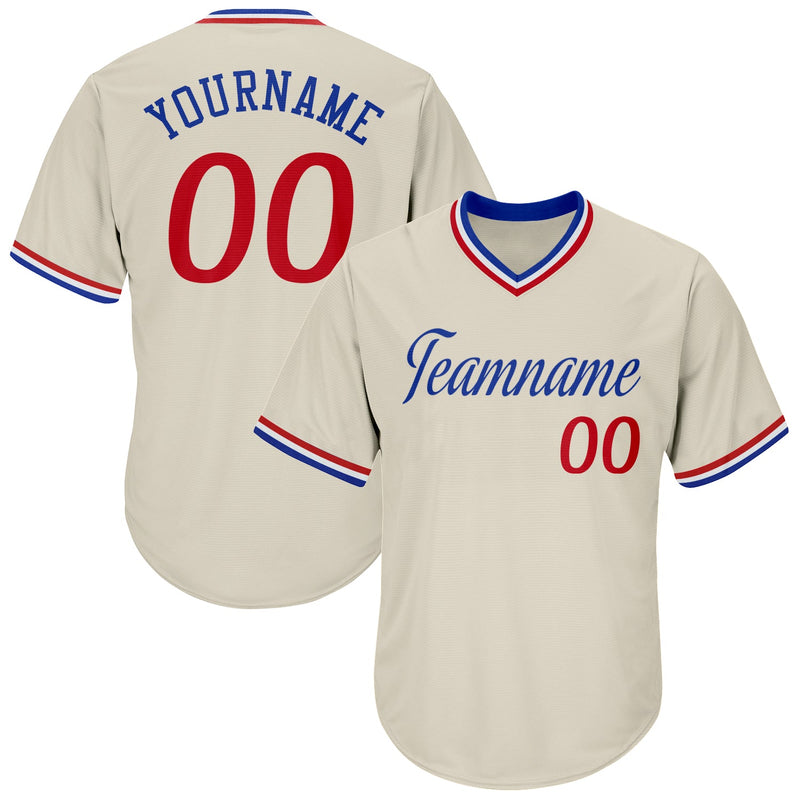 Custom Baseball Jersey, Cream Red Royal Sportswear Jersey Shirt, Athletic V Neck Moisture Wicking Jersey, Casual Gift for Men, Style Cream0066