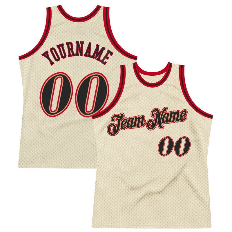 Custom Basketball Jersey, Cream Black Red Throwback Sportswear Jersey Shirt, Athletic Mesh Moisture Wicking Jersey, Casual Gift for Men